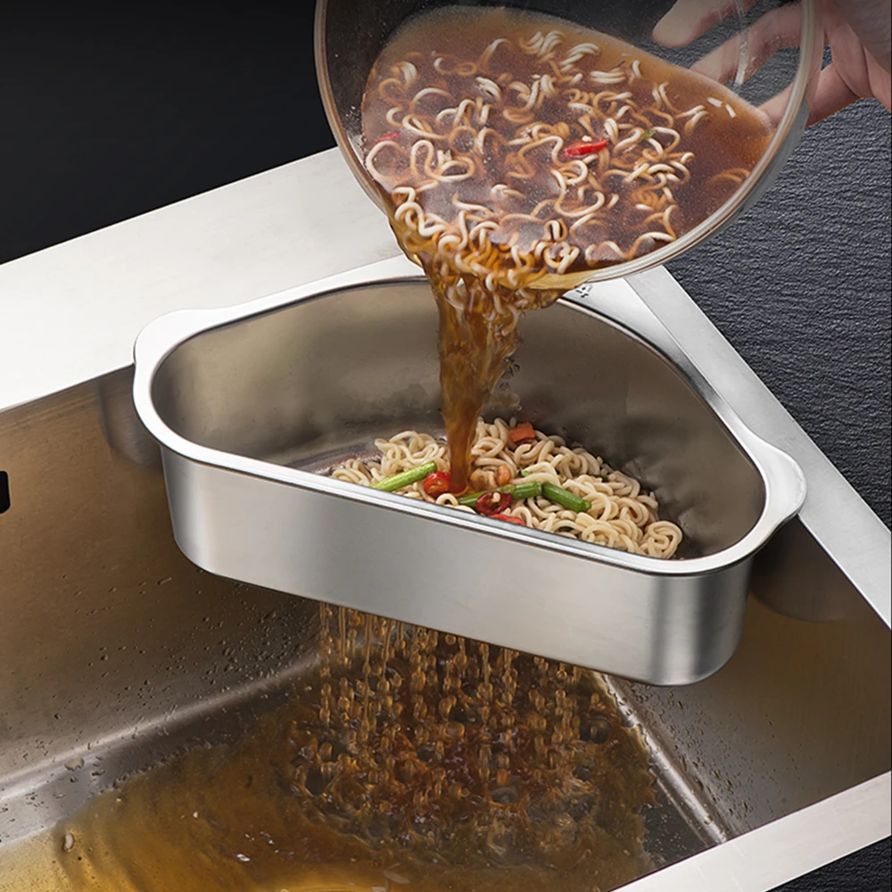 

Triangular Kitchen Sink Basket Sponge Rack With Suction Cup Stainless Steel Food Vegetables Drainer Storages Accessories