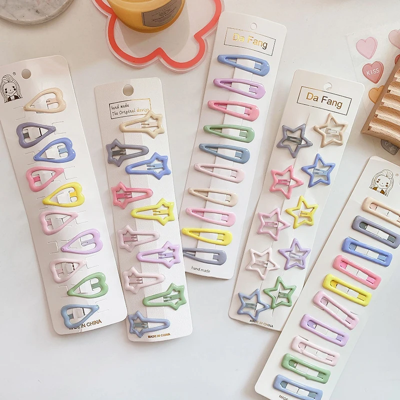 Children Baby Girls Fashion Multicolour Geometric Stars Ornament Hair Clips 10 Pcs/Set Kids Girl Sweet Hairpins Hair Accessories