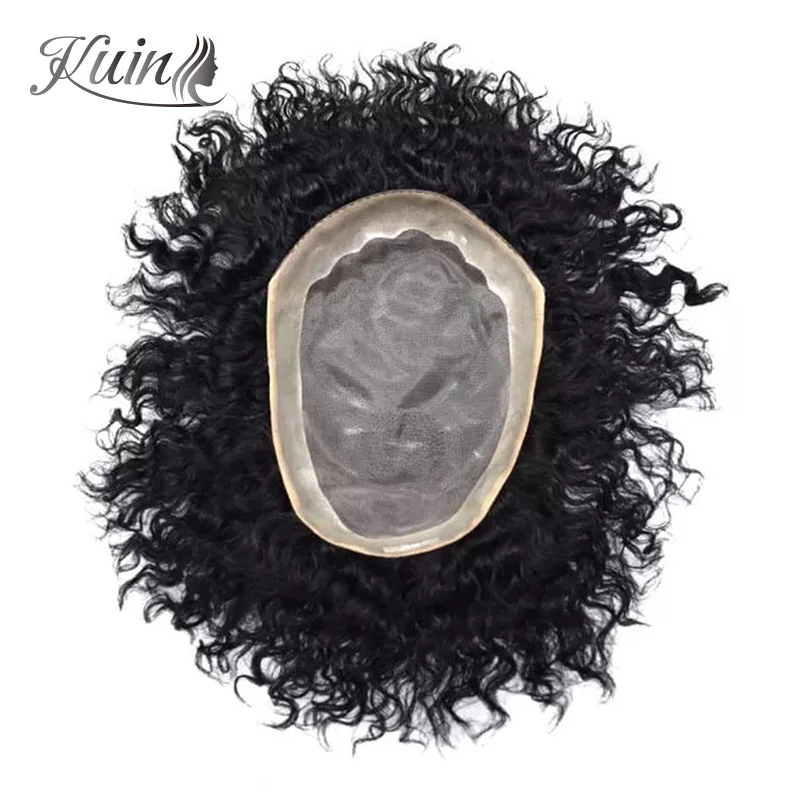 Nuova Protesi Capillare da Uomo Ricciolo, Parrucca 100% Capelli Umani Veri, Sistema di Capelli Indiani Ondulati, Topper Maschile Ricciolo da 20mm