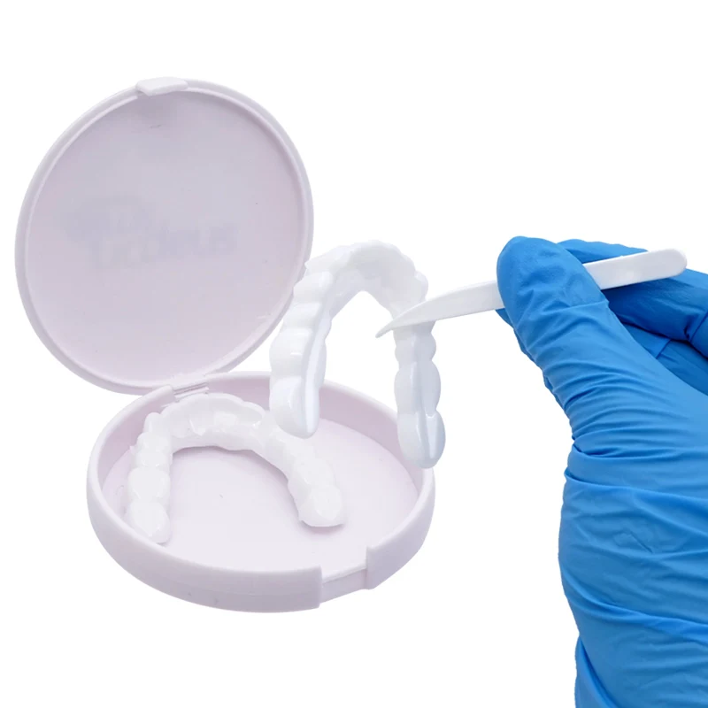 Zahn verstellbare gefälschte Zahn abdeckung temporäre Harz falsche Zahnspangen mit Box perfekte Passform Zahn aufhellung Snap on Smile Veneers – Detail 2