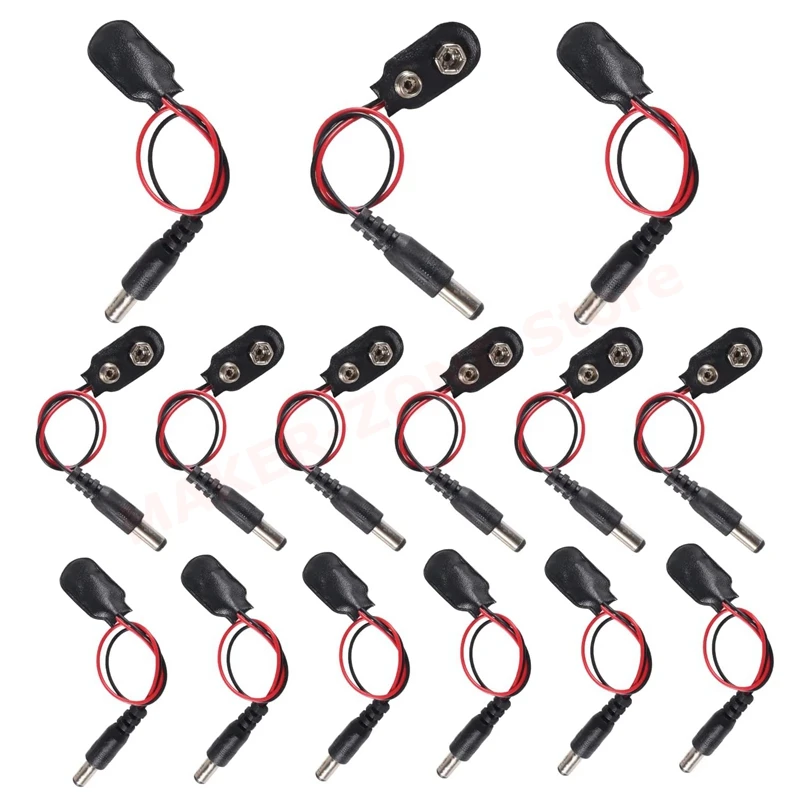 Connettore A Clip Per Batteria Da 15 Pezzi 9 V Clip Per Batteria Di Tipo I Da 9 Volt Con Spina Di Alimentazione Cc Maschio Da 2.1X5.5Mm Per Arduino