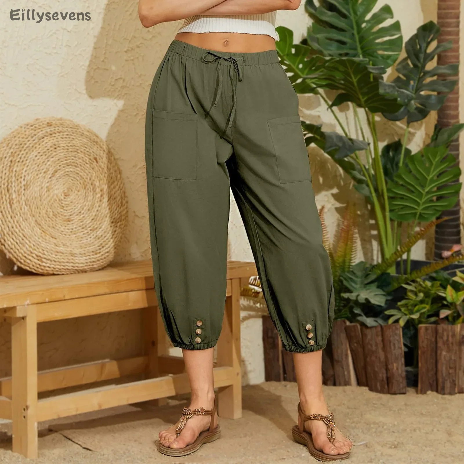 

Women Casual harem pants Fashionable Casual Solid Color Pants With Drawstring Pockets High Waisted trousers Versatile pantalones