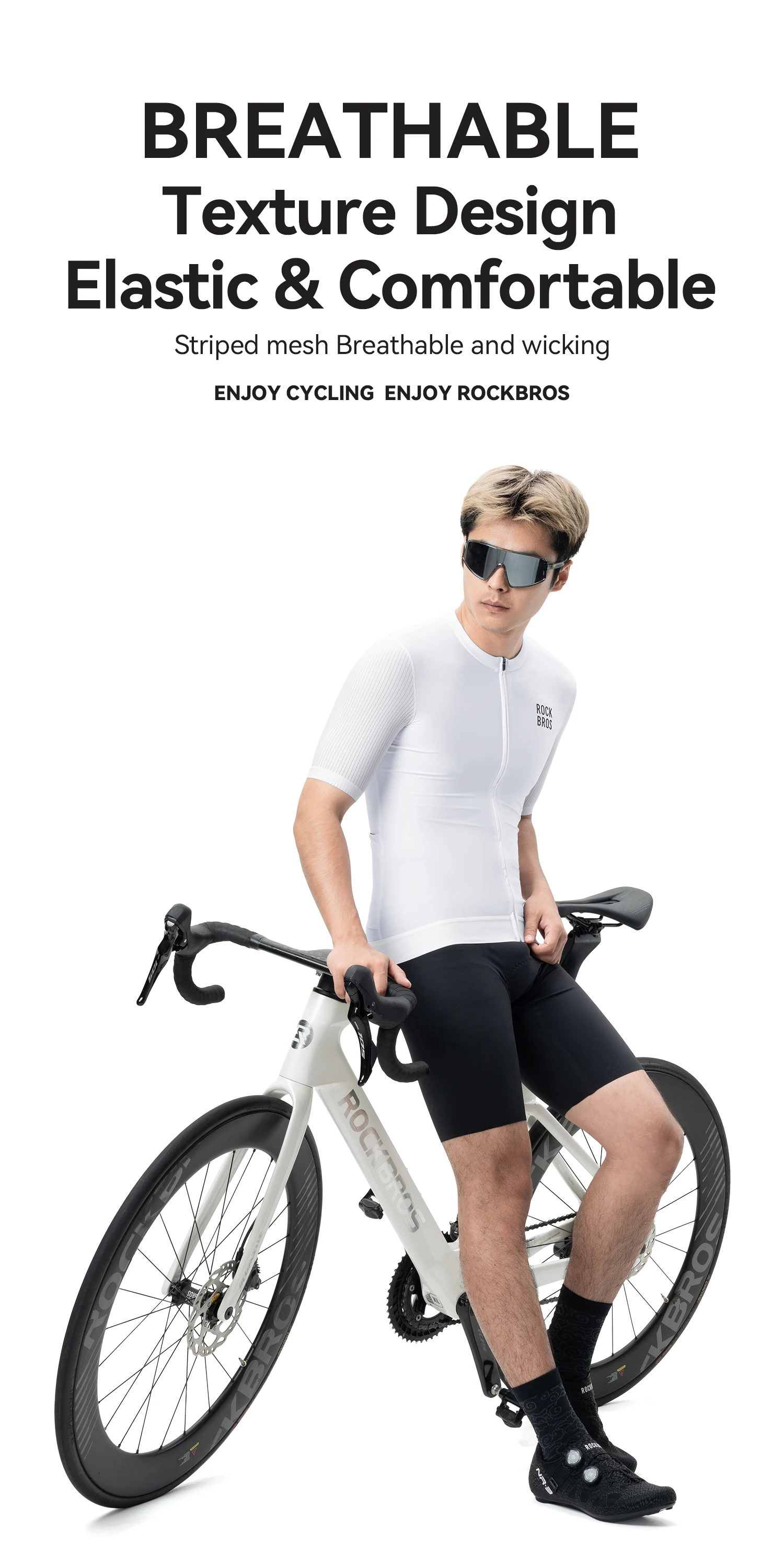 ROCKBROS Radtrikot, Sommer, kurzärmelig, atmungsaktiv, hochelastisch, schnell trocknend, Sportbekleidung, Rennrad-Kleidung, winddicht – Detail 1