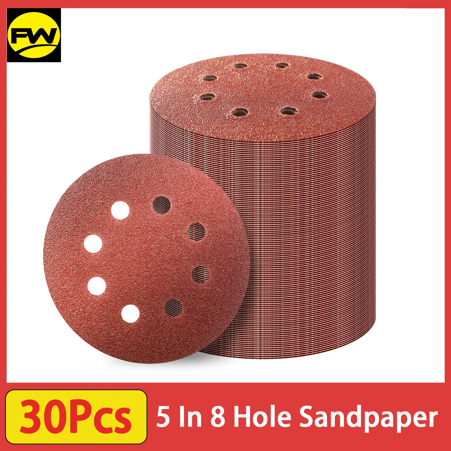 WENORA 50-Pack 5-Inch 8-Hole Sanding Discs – 80 Grit Aluminum Oxide, Hook & Loop, For Random Orbital Sanders – Wood, Metal, Auto