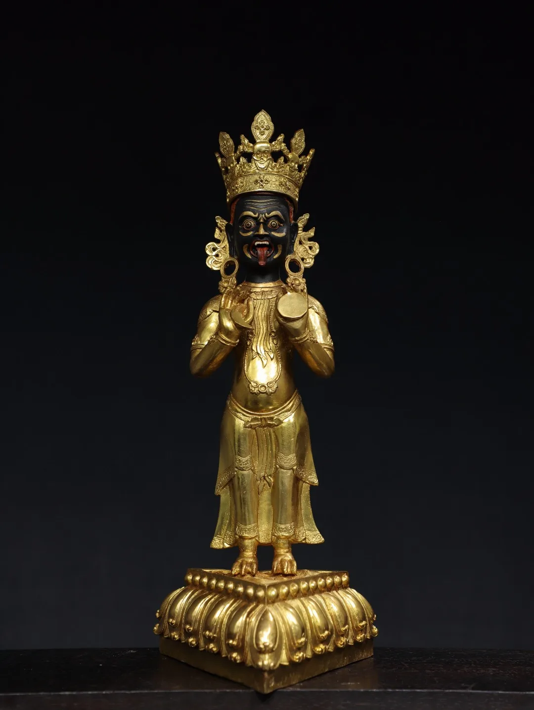 

17"Tibetan Temple Collection Old Bronze Gilded Facial Painted Zakiram Sera Temple Dharma Protector Worship Hall Town house