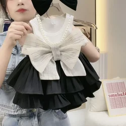 2023 Baby Girls Summer Clothing Set Big Bow Vest Shirts+cake Skirts,elegant Girl Kids Birthday Princess Suits Children Clothes