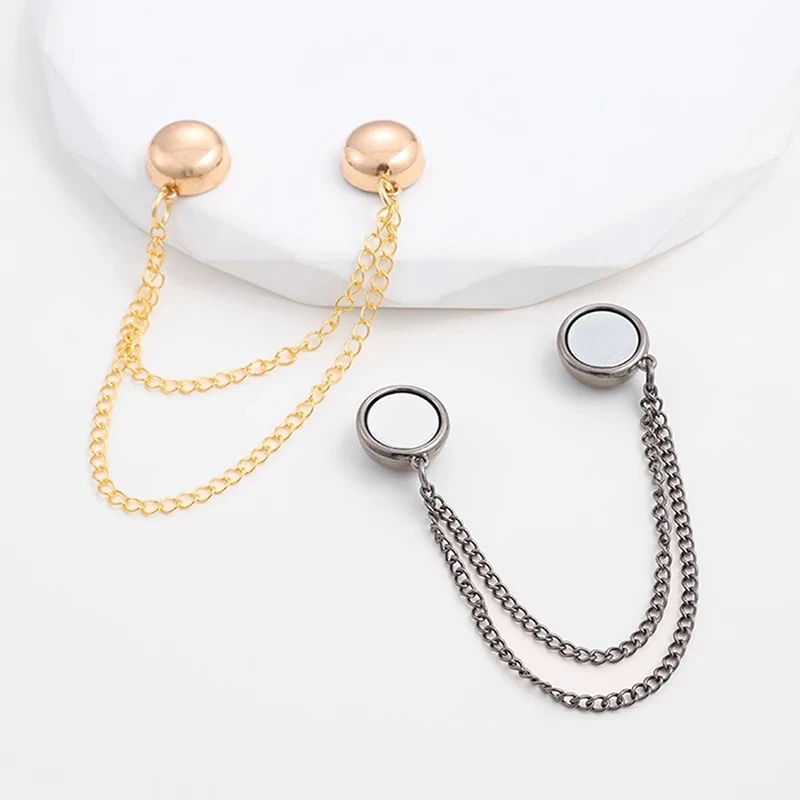Multi-Function Magnetic Clothing Clip 2pcs With Chain Metal Buttons