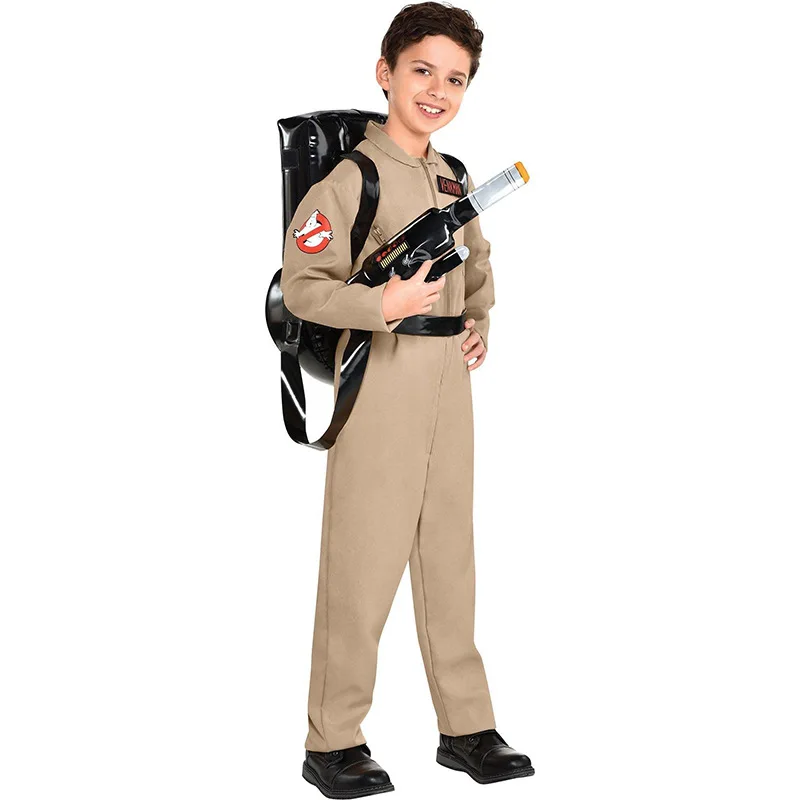 Cosplay Costume Halloween Children Father Ghostbusters Jumpsuit with Bag For Adults and Kids