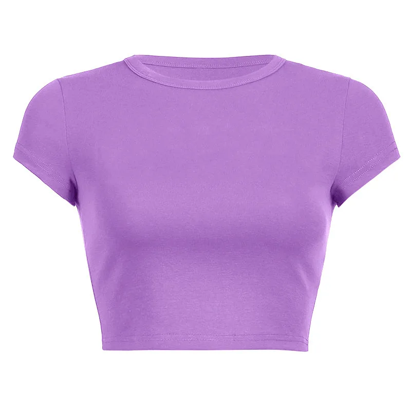 Sweet 2023 Purple Short Sleeve Women Casual T Shirts Basic O