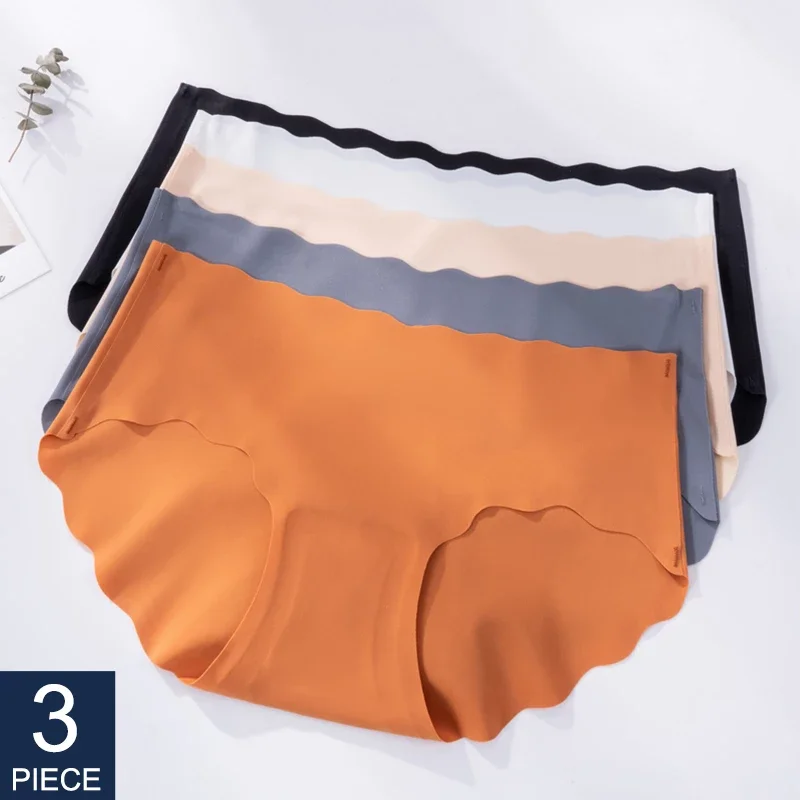 3Pcs/Set Seamless Underwear Silk Women's Solid Color Panties Lady Ruffle Underpants  Girls Briefs Invisible Panty Sexy Lingerie