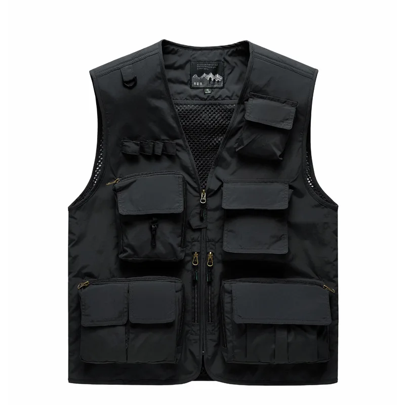thumbnail image 1 of Chaleco de caza para hombres, novedad de primavera y otoño de 2024, chaqueta de malla para fotografía con múltiples bolsillos para pesca y cuello en V, Logo bordado, chaqueta de malla alta, 1 of 5