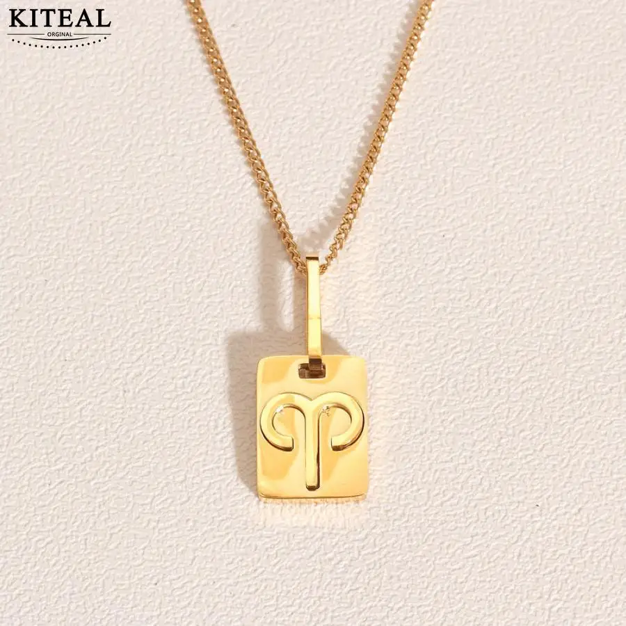 

Модное ожерелье KITEAL 2023 с золотым покрытием, простое ожерелье с подвеской, квадратные женские подвески с 12 созвездиями