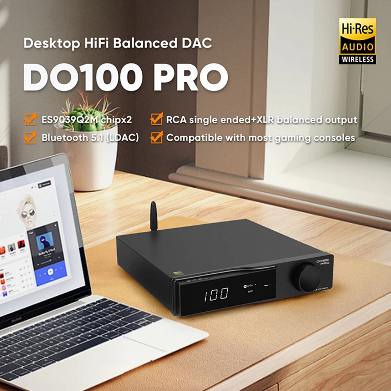 Smsl Do100 Hires Audio Dac Es9038q2mx2 Bluetooth 5.0 Dsd512 32bit  