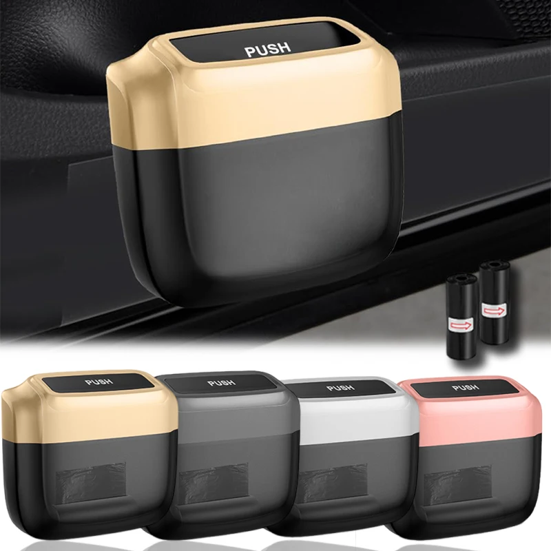 Car Trash Can Mini Car Trash Can Hanging Car Storage Box ABS Side Door Trash Can Integrated Built-in Bag Auto Parts Interior Accessories