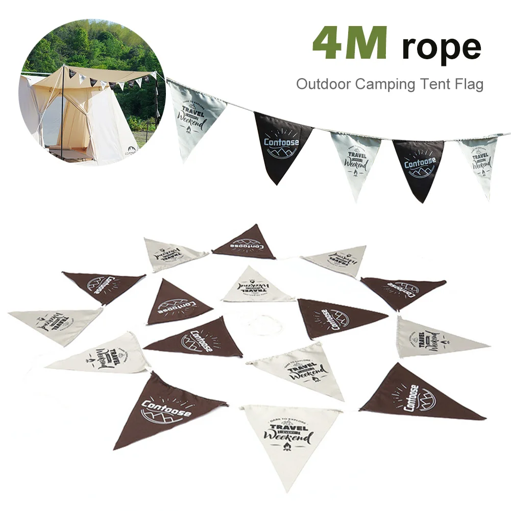 

Outdoor Camping Tent Flags 16pcs Vintage Canve Pennants 4m String Windproof Tent Pennant Banner Hanging Decoration For Tent Home