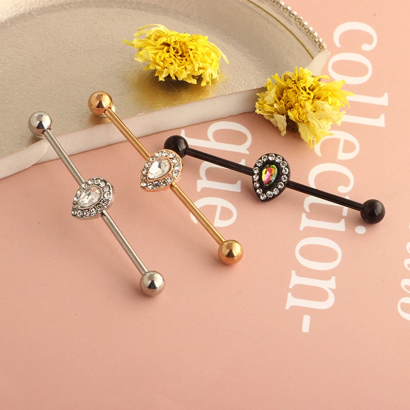 Industrial Piercing Barbell CZ Zirconia 14G Gauges Stainless Steel Earrings Ear Piercing Body Jewelry Korea Helix Piercing