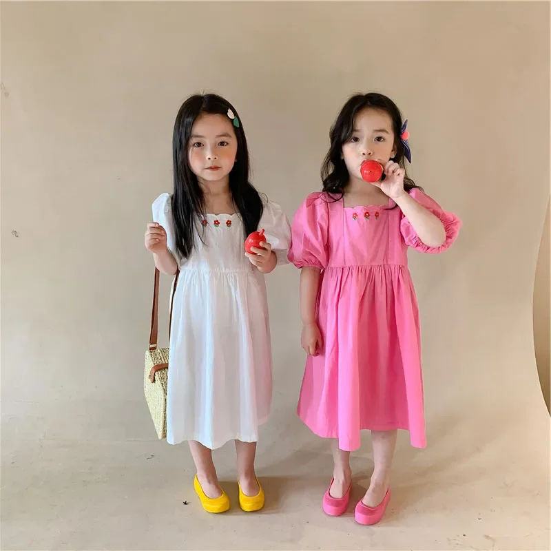 

Summer Girls Dress 2024 New Casual and Comfortable Printed Puff Sleeve Dress Fashion Loose Girls Clothing for Outdoor