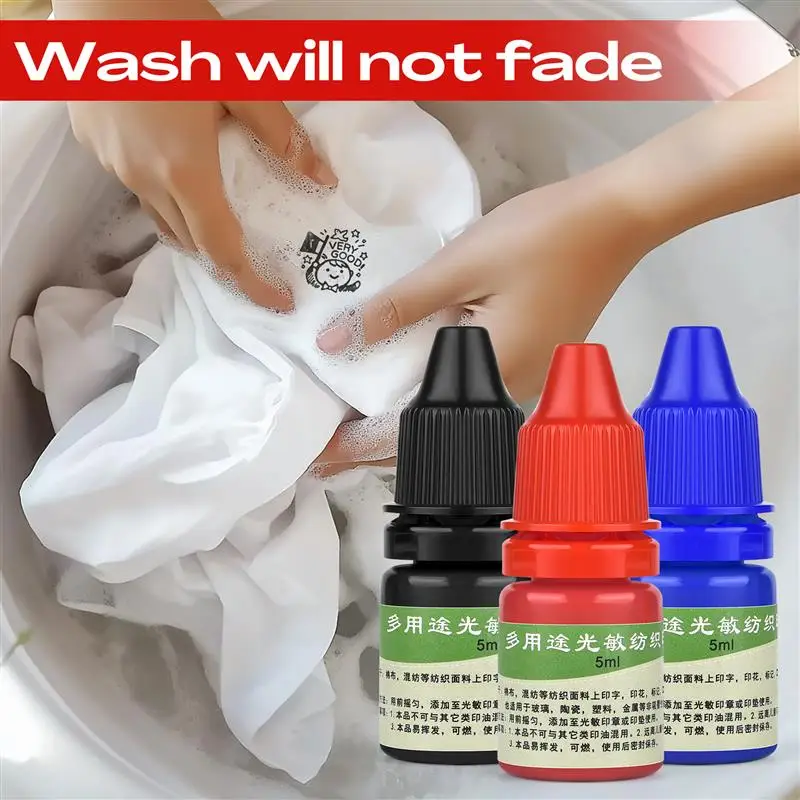 Textile clothes ink 5ml blue red black for students kids name stamp printing on clothing