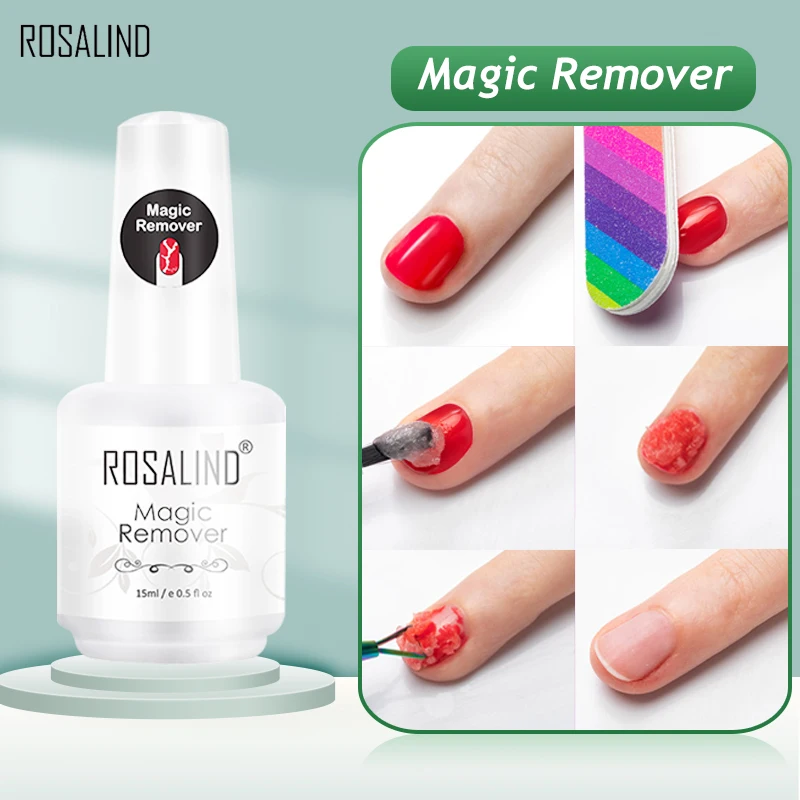 

ROSALIND 15ML Magic Nail Polish Gel Remover Manicure Nail Art Safe Non-Harmful Clean Burst Soak Off Gel Nail Base Top Coat Gel