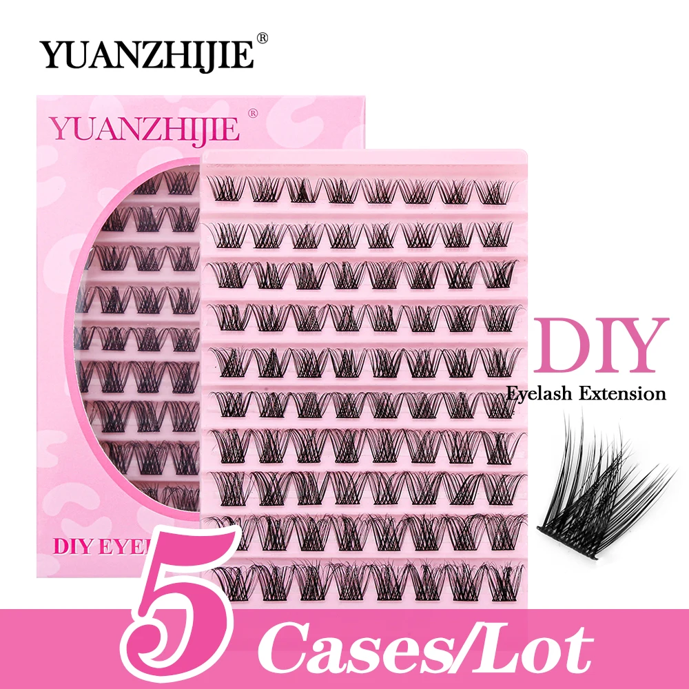 YUANZHIJIE Hot Selling 5cases/lot DIY Clusters Eyelash Extension Dovetail Lashes 108 Volume Natural Segmented Eyelashes Bundles