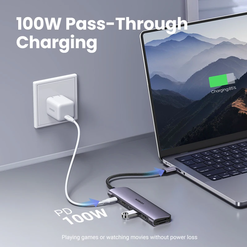 Ugreen Usb c Hub tipo c 3.1 para Hdmi 4k sd tf pd 100w Adaptador para Macbook Ipad Pro ar m2 m1 pc Acessórios 5gbps Usb c 3.0 Hub - Imagem 4