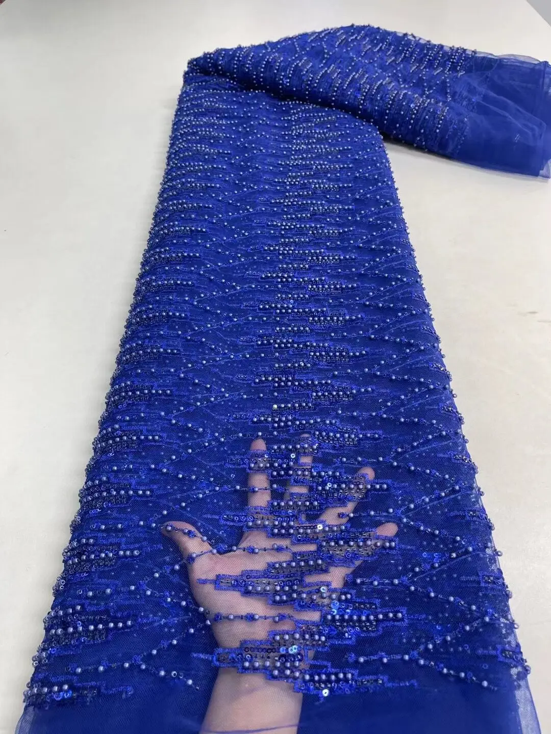 

African Lace Fabric with beads Embroidery Mesh ZH-12224610 Sequins Lace Fabric Polish For Party Wedding Dress Lace Fabric