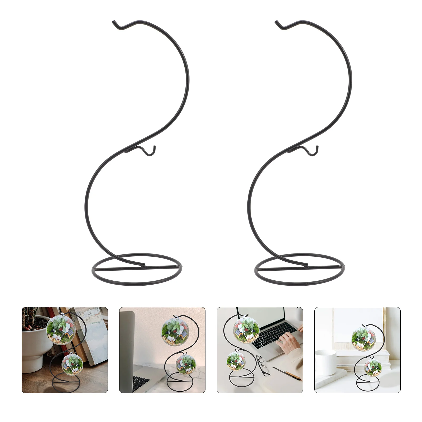 

2 Pcs Micro Landscape Iron Frame Metal Hanging Stand Flower Pot Bracket Display Holder Pots Bottle Hanger Hook Glass Container