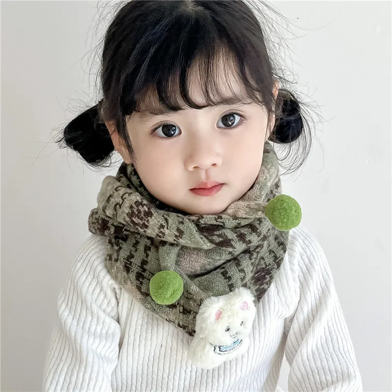 Autumn Winter Warm Triangle Baby Scarf Shawls Outdoor Cotton Neckerchief for Kids Mouth Towel Cute Boys Girls Children Scarf