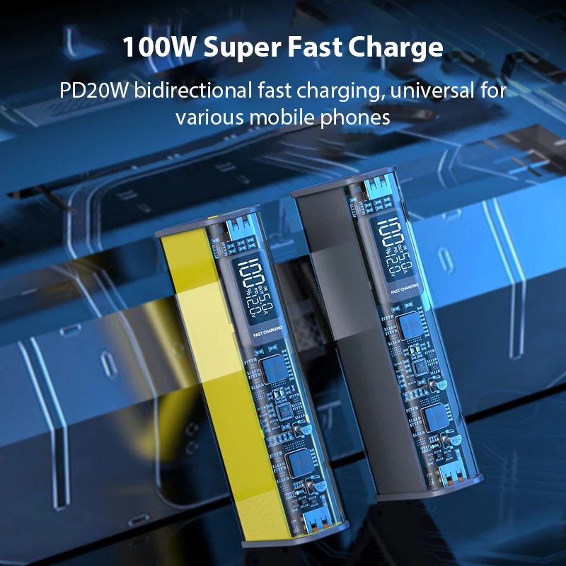 Power Bank Power Bank Case PD100W Transparent 18650*8/21700*4 With board DIY Suit USB TYPE C Two-way Fast Charging Housing