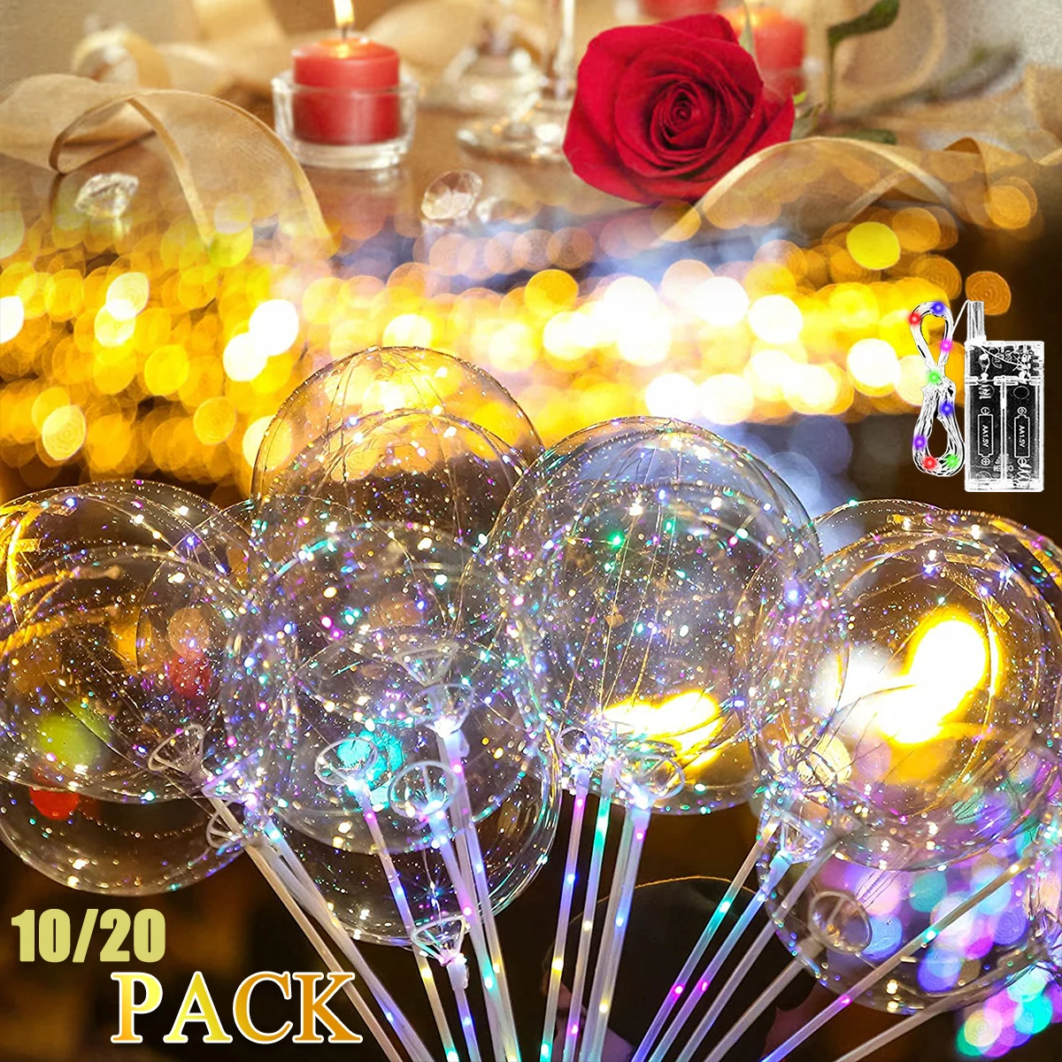 10Pcs LED Light Up Balloons Glow In The Dark Helium Clear Bubble Balloons  with String Lights Valentines Birthday Party Decor - AliExpress