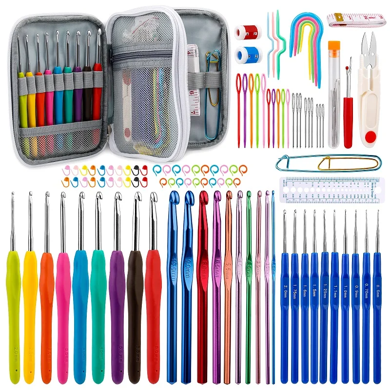 104 Pack Crochet Hooks Set 9pcs Coloured Aluminum Ergonomic Soft Handles Crochet Kit 2mm to 6mm with Accessories For DIY Crafter crochet kit crochet hooks