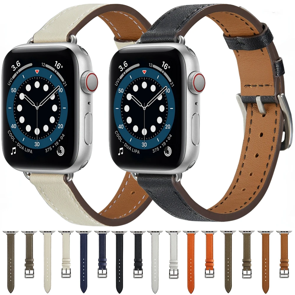 

Slimming Cowhide Strap for Apple Watch Band 49mm 45mm 41mm 44mm 40mm 42mm 38mm Bracelet Belt iWatch Series 8 Ultra 7 6 5 4 SE 3
