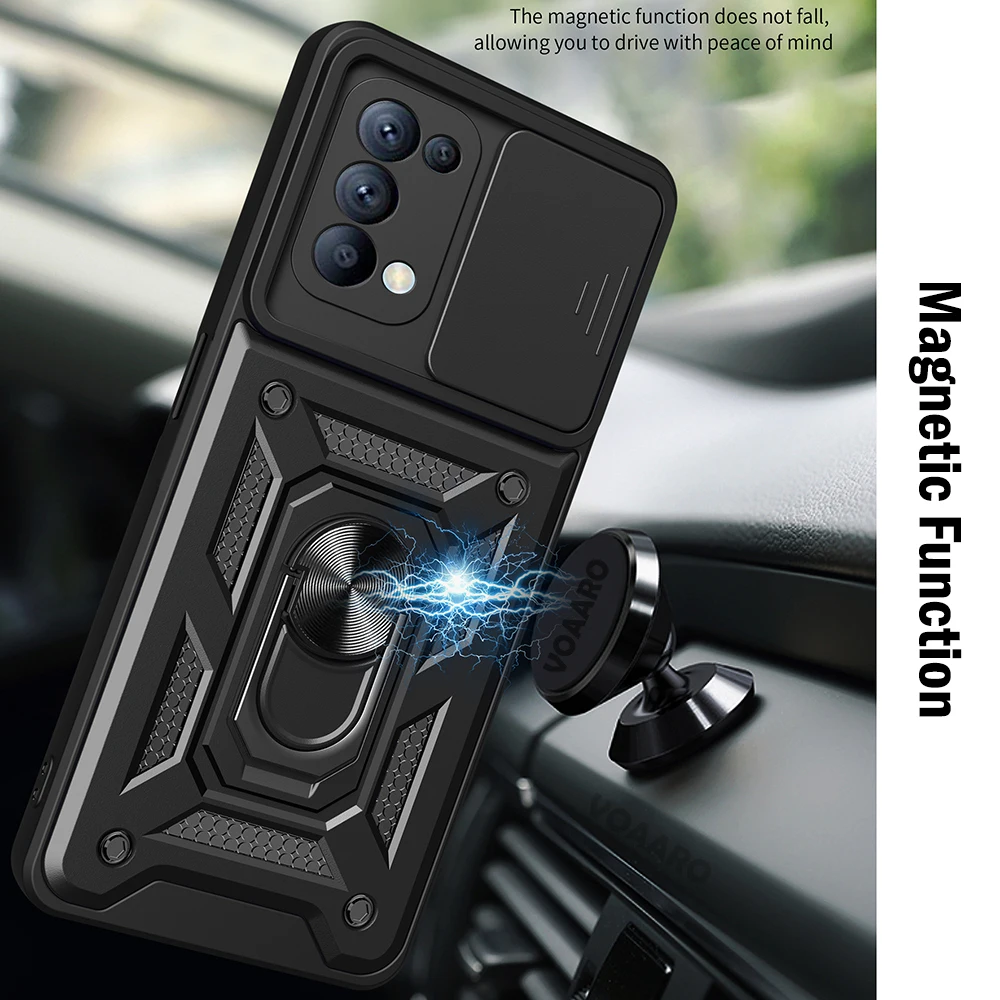 슬라이드 렌즈 카메라 보호 Funda OPPO Reno 5 5G 케이스, OPPO Reno 5 4g Find X3 Lite 케이스, 마그네틱 링 스탠드 아머 커버