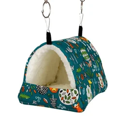 Cute Print Mini Animal Sleeping Bed and Hanging Cage - L 20x16x19cm (Blue)