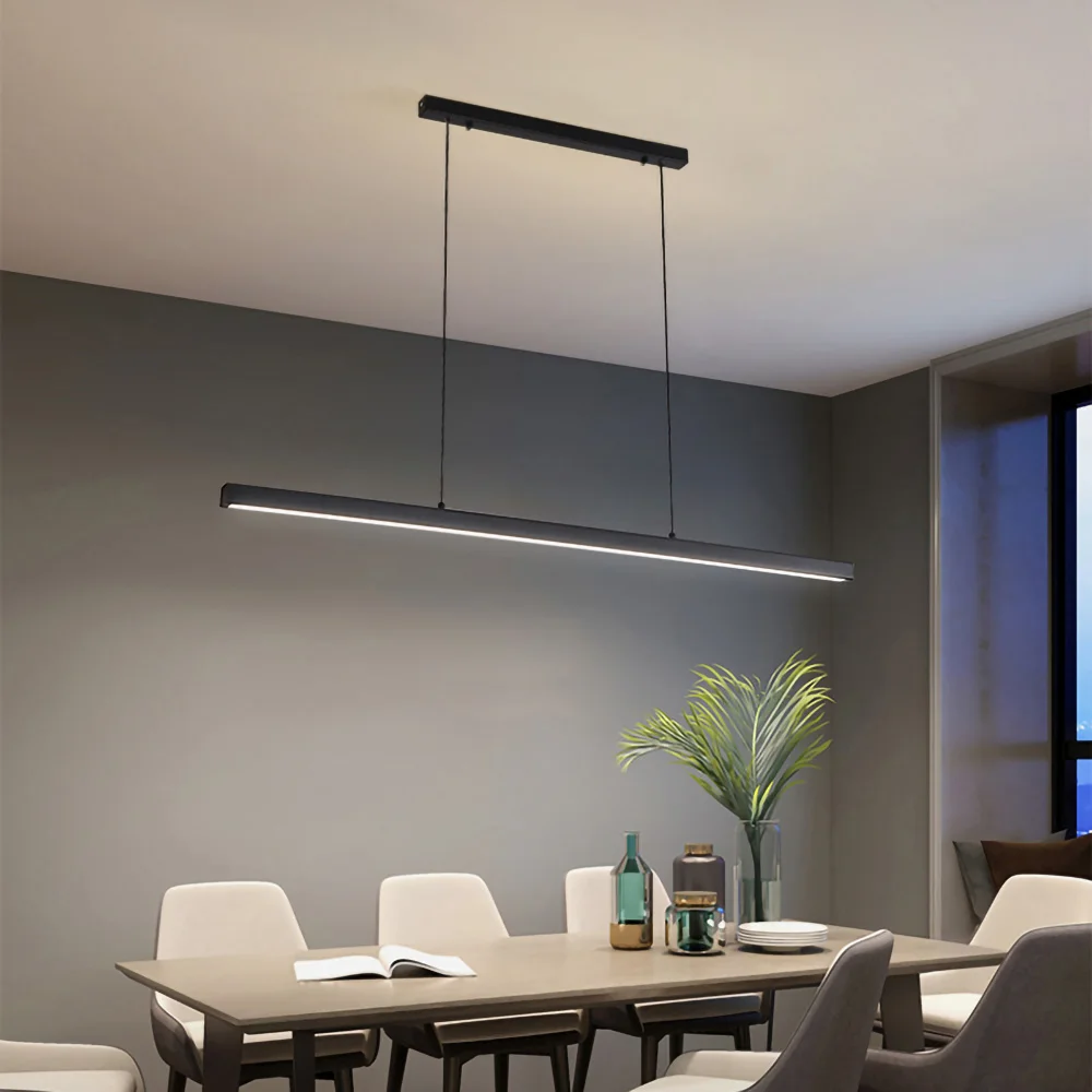 Modern LED Pendant Light Minimalist Lines High-End Feel For Restaurants Offices Conference Rooms Long Strip Lighting Fixtures