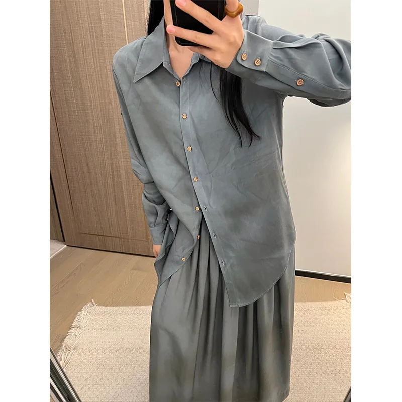 

2024 Early Spring Retro Stir-fried Distressed Faded Point Collar Loose Long-sleeved Shirt 3 Colors