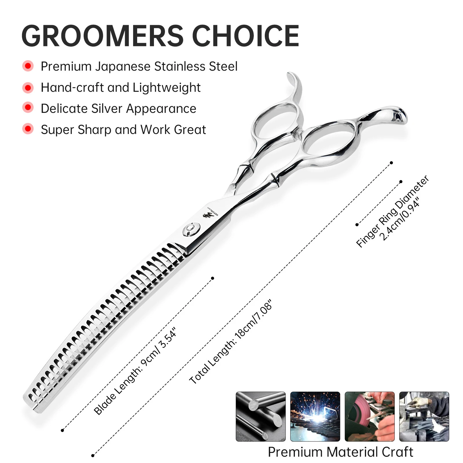 Dog Grooming Scissors Japan Stainless 7" 8" Pet Scissors Dog Curved Chunker for Groomer Bend Down Thinning Shears