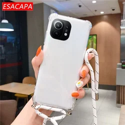Lanyard Neck Strap Cord Rope Transparent Soft TPU Shockproof Phone Case for POCO F7 Pro (White black)