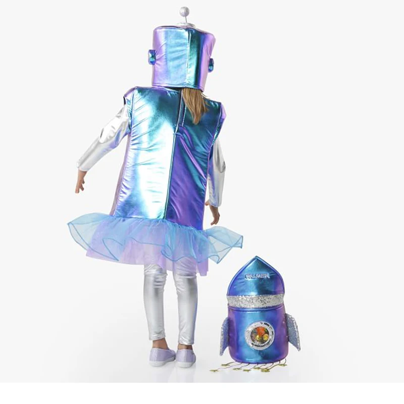 Toddler Robot Fancy Dress Cosplay Girls Kids Blue Astronaut Costume