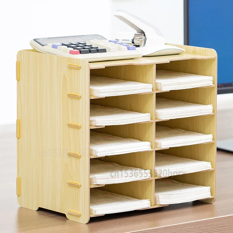 Desktop Storage Cabinet Multifunct Eco-friendly Wood Office Stationery A4 Data File Shelf Multi Layer Bills Sorting Storage Box