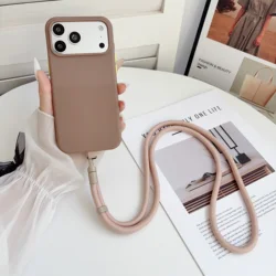 Adjustable Crossbody Lanyard Shockproof Phone Case with MagSafe Matte Finish - iPhone 15 (Light brown)
