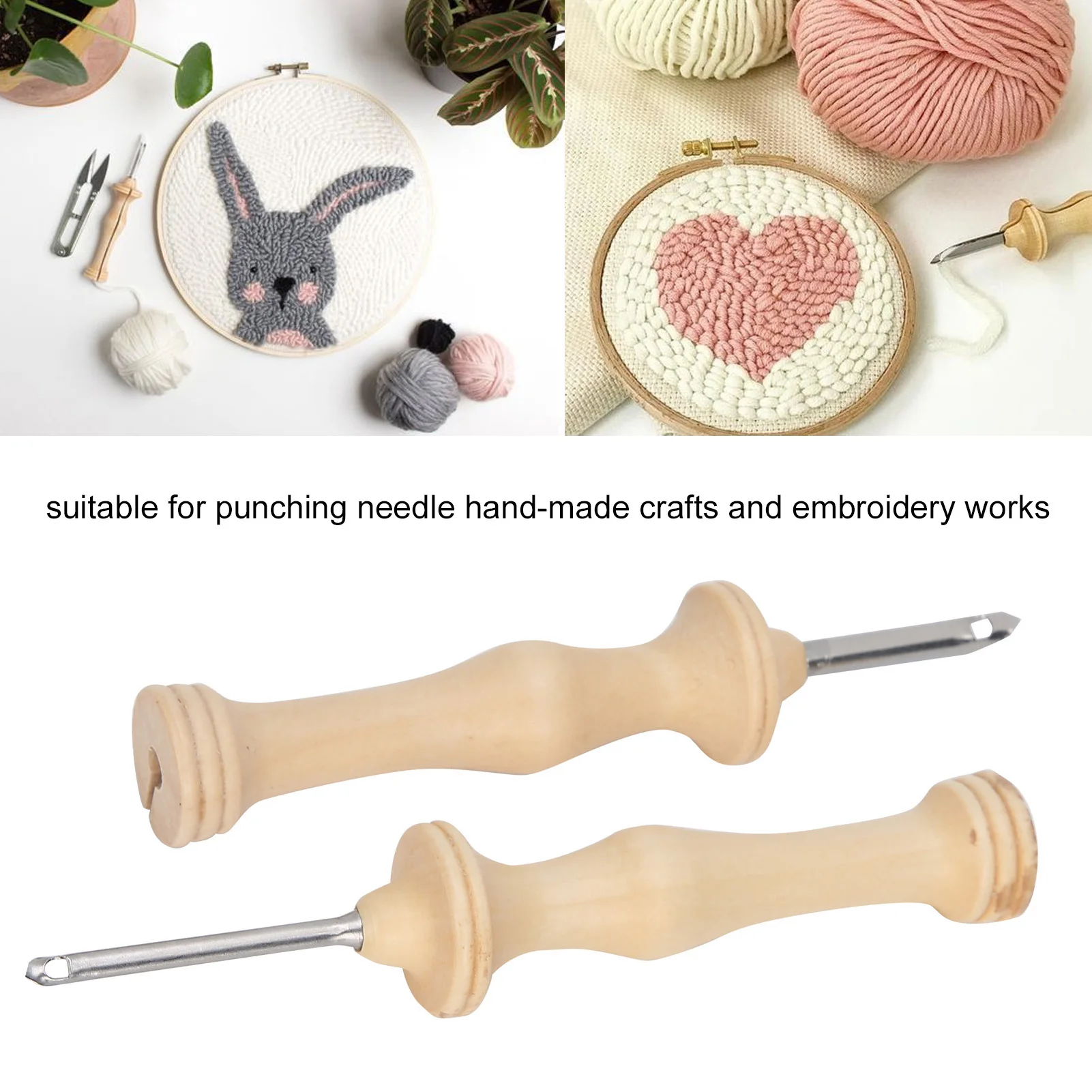 DIY Punch Needle Punch Needle Embroidery Kit Wooden Handle Yarn Needle DIY Hand‑Made Knitting Tools Punch Needle Tools - 6