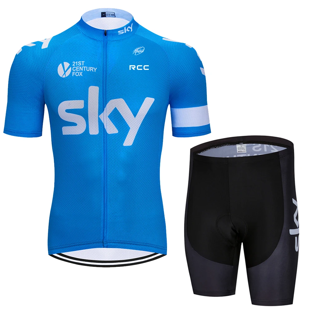 Cycling Jersey Set Cycling Jersey RCC sky Cycling Jersey Set Short Sleeve for Men's Anti-UV Bike Cycling Jersey Set Bicycle Pro Team Summer Clothing