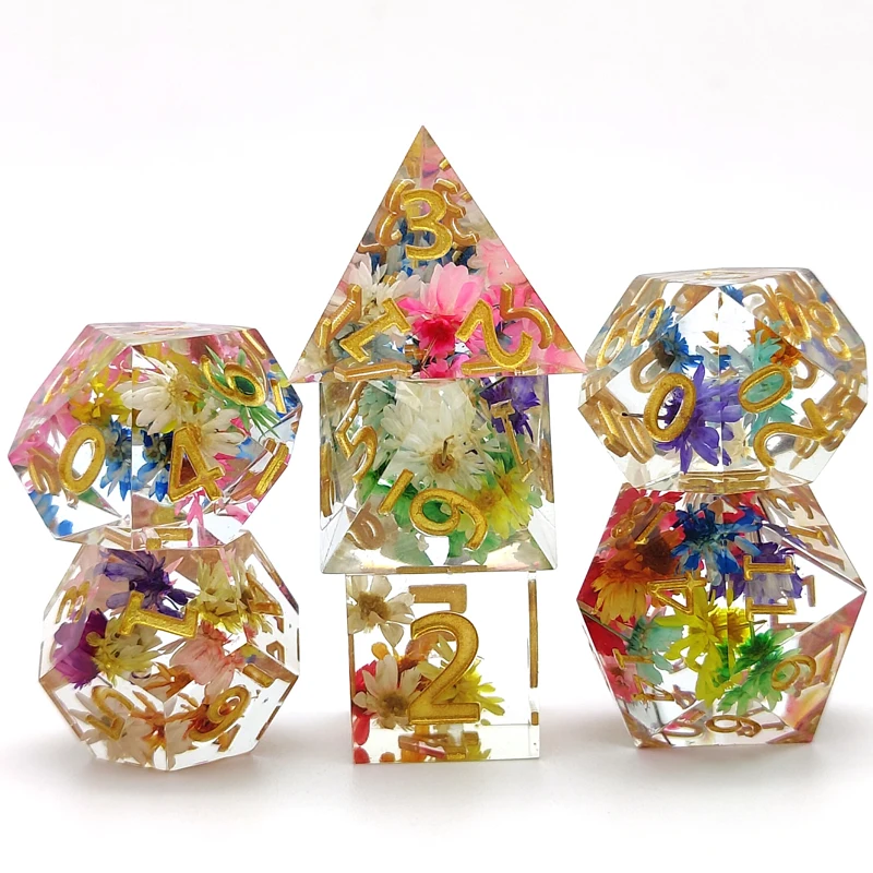 

7-piece polyhedral Dice Set Transparent floral design resin Dice RPG board game dice
