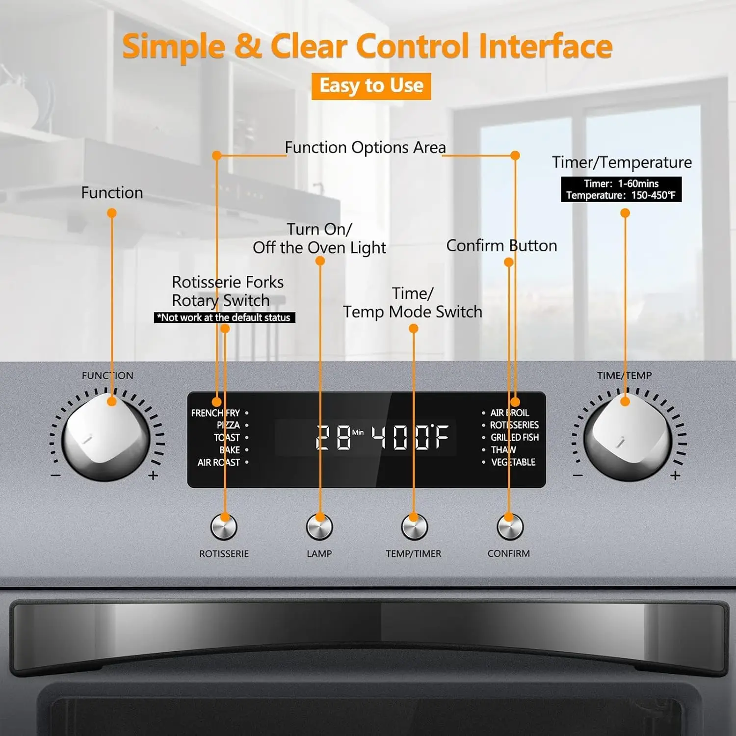 Toaster Oven Countertop, 24QT Airfryer Toaster Oven Combo with Rotisserie & Dehydrator 3