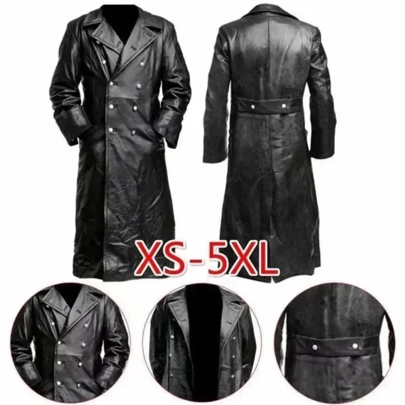 Black Leather raincoat officer military classic German menswear  coat men  long jackets for men austrian and german masterworks