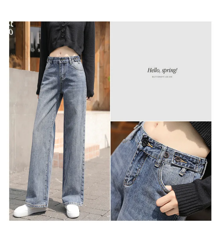 Jeans Pants Women 2022 New Fashion Casual Straight Loose Plus Size High Waist Wide-Leg Pants Female JD2312 hot pants