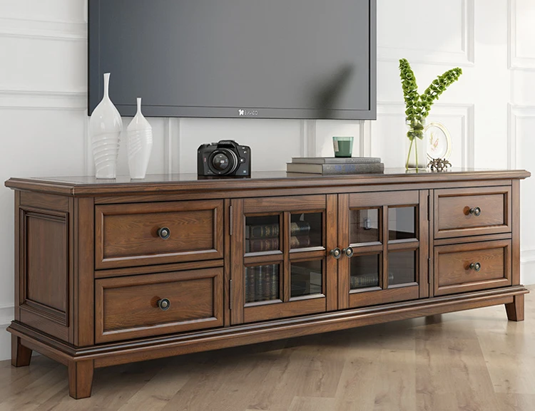 Modern TV Stand Entertainment Center Console Cabinet Stand W 2 Drawers/doors/shelf Brown