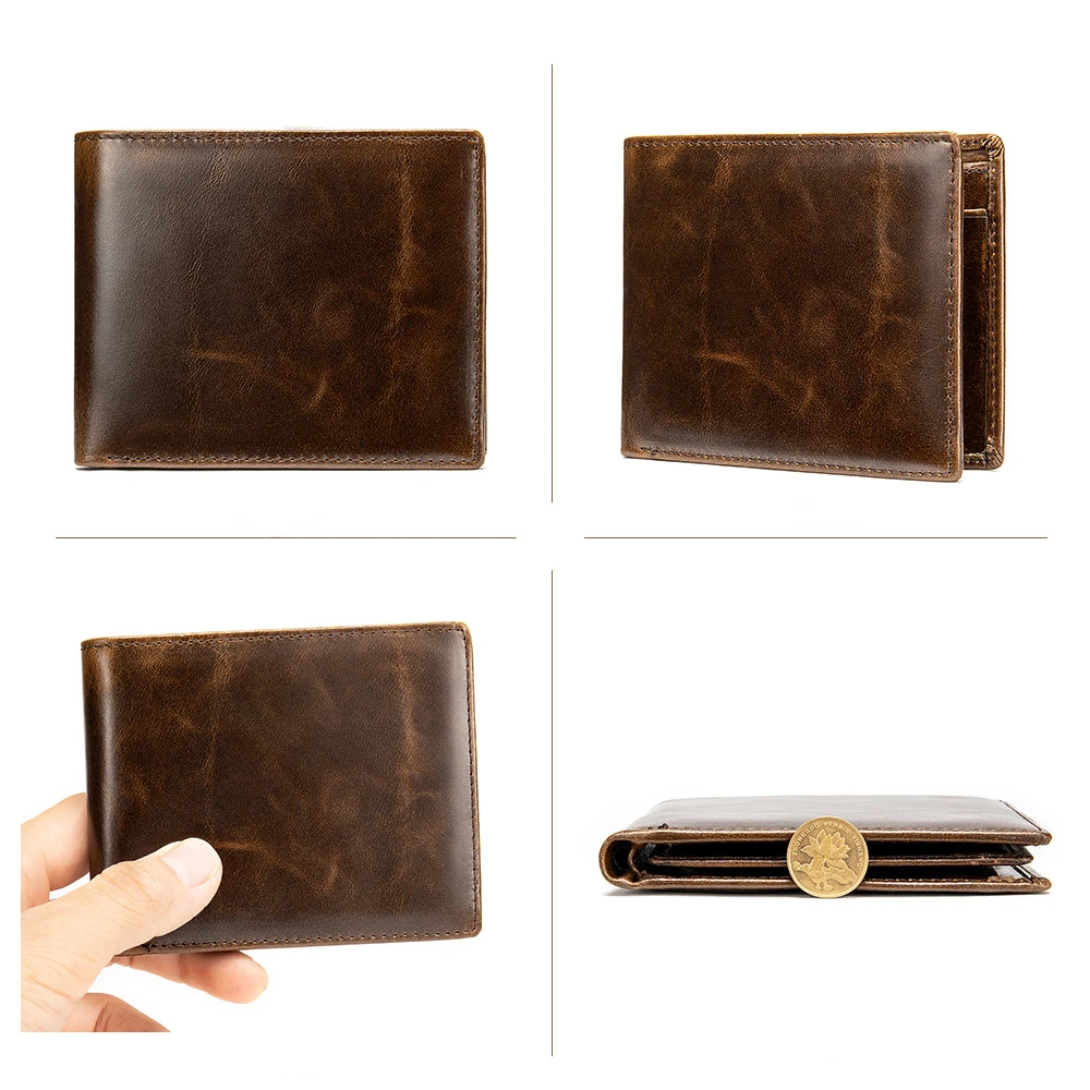 Cow Leather Short Men Wallet RFID Design Casual Bifold Wallet Credit Card Holder Luxury Male Purse Coin Pocket Money Bag