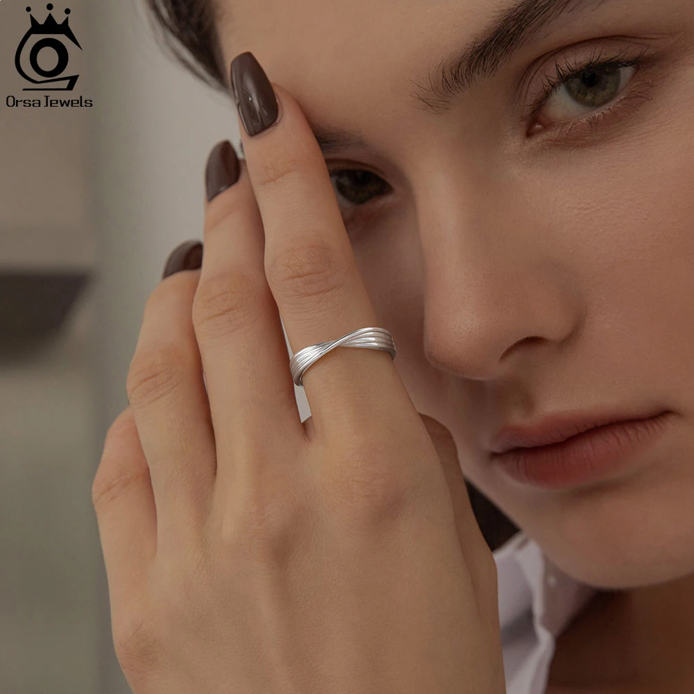 ORSA JEWELS 14K Gold Plated Twisted Stackable Ring 925 Sterling Silver Simple Finger Band for Women Fashion Jewelry Gift SR310